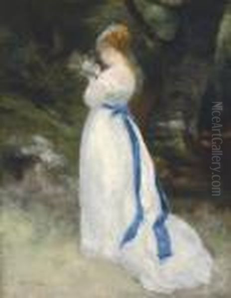 Portrait De Lise (lise Tenant Un Bouquet De Fleurs Deschamps) Oil Painting by Pierre Auguste Renoir