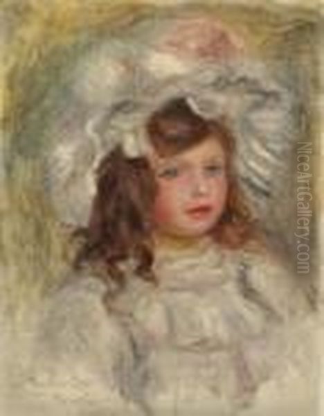 Jeune Fille Au Chapeau (tete De Fillette) Oil Painting by Pierre Auguste Renoir