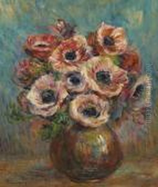 Vase D'anemones Oil Painting by Pierre Auguste Renoir