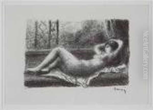 Odalisque Lithograph Oil Painting by Pierre Auguste Renoir