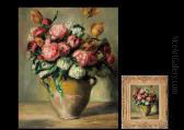 Peonies And Tulips In A Grazed Vase Oil Painting by Pierre Auguste Renoir