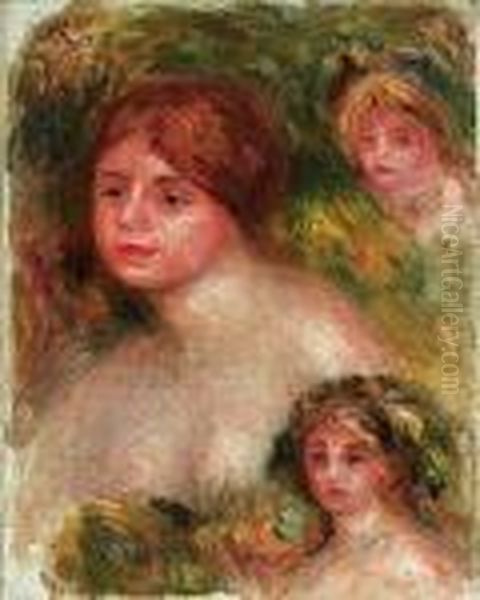 Trois Tetes De Femmes Oil Painting by Pierre Auguste Renoir