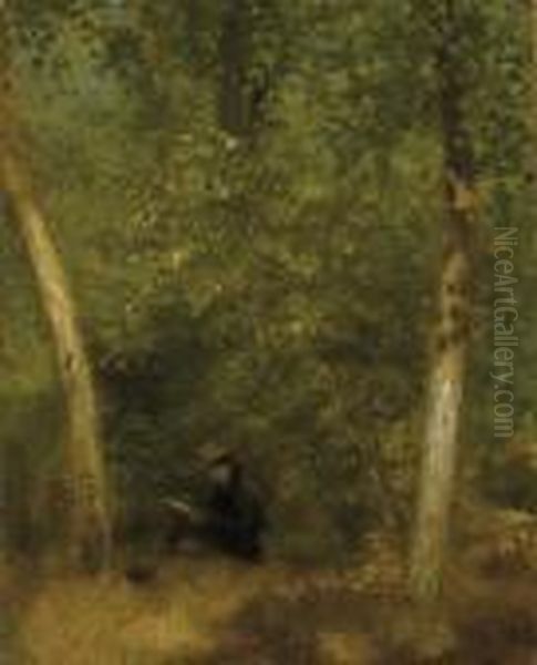 Jeune Homme Dans La Foret De Fontainebleau Oil Painting by Pierre Auguste Renoir