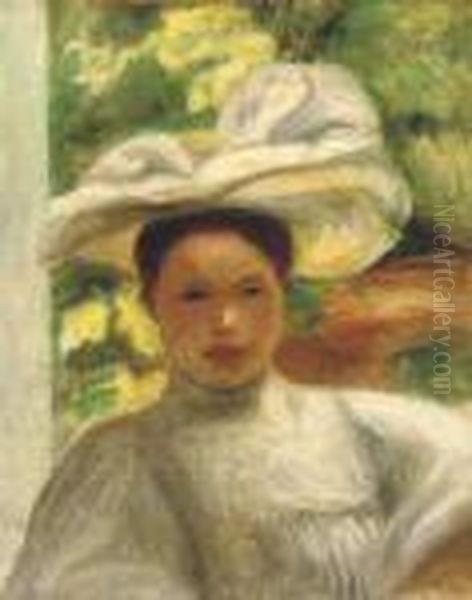 Jeune Fille Au Chapeau Oil Painting by Pierre Auguste Renoir