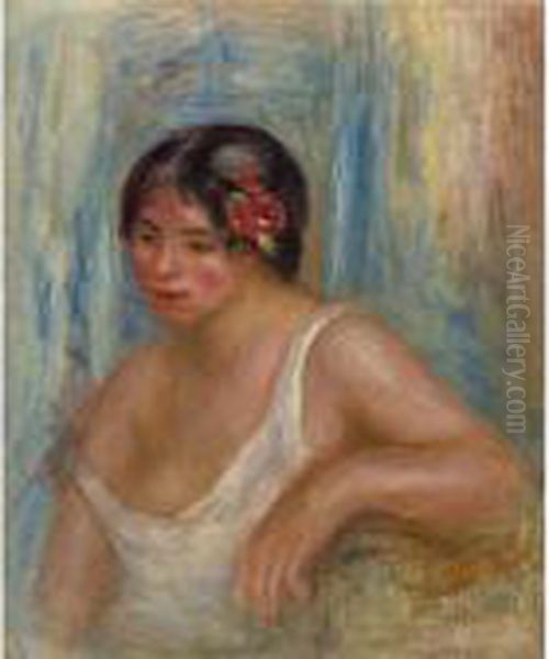 Jeune Femme Avec Une Rose Dans Les Cheveux Oil Painting by Pierre Auguste Renoir