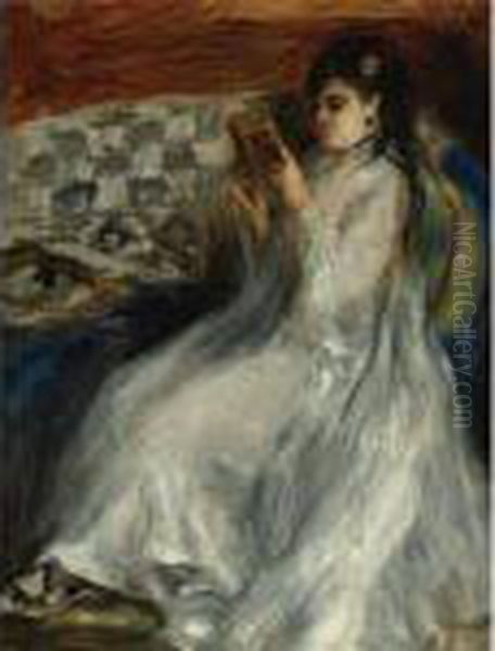 Jeune Femme En Blanc Lisant Oil Painting by Pierre Auguste Renoir