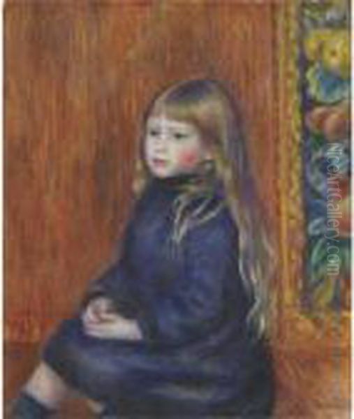 Enfant Assis En Robe Bleue Oil Painting by Pierre Auguste Renoir