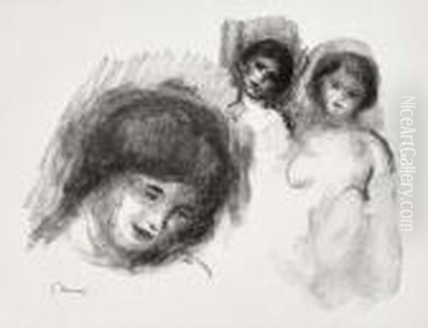 Au Trois Croquis Oil Painting by Pierre Auguste Renoir