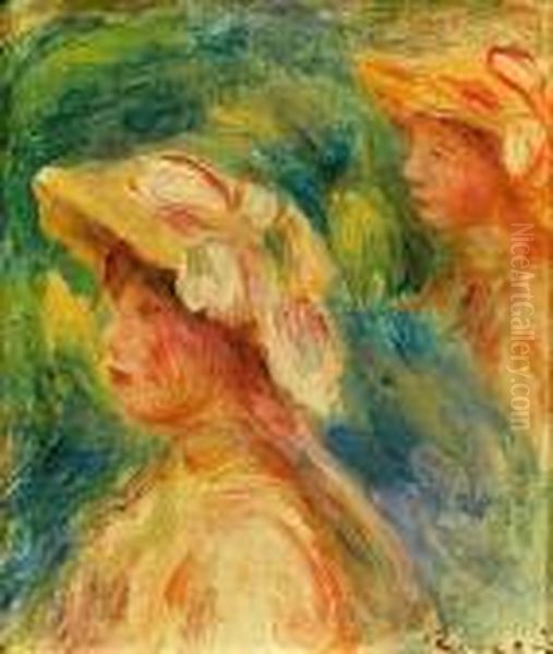 Deux Profils De Jeunes Filles Oil Painting by Pierre Auguste Renoir