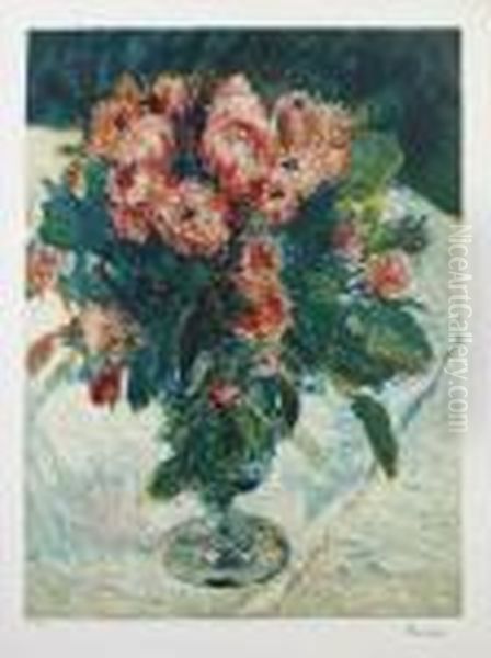 H.c. (moss - Roses) Oil Painting by Pierre Auguste Renoir