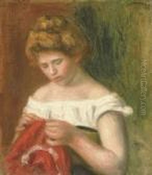 Jeune Femme Cousant Oil Painting by Pierre Auguste Renoir