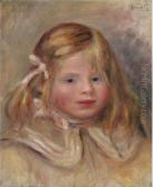 Coco Au Ruban Rose Oil Painting by Pierre Auguste Renoir