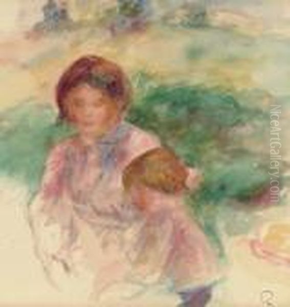 Femme Et Enfant Dans La Campagne Oil Painting by Pierre Auguste Renoir