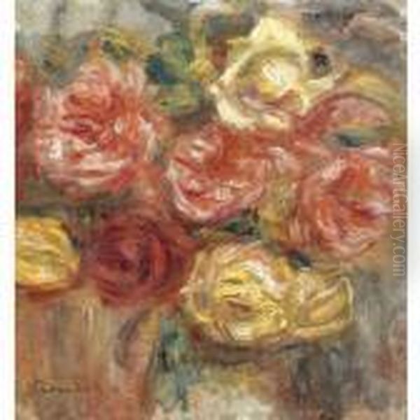 Bouquet De Roses Dans Un Vase Oil Painting by Pierre Auguste Renoir