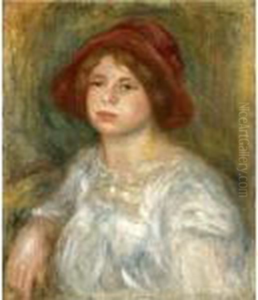 Property From A Private Collection
 

 
 
 

 
 Jeune Fille Au Chapeau Rouge Oil Painting by Pierre Auguste Renoir