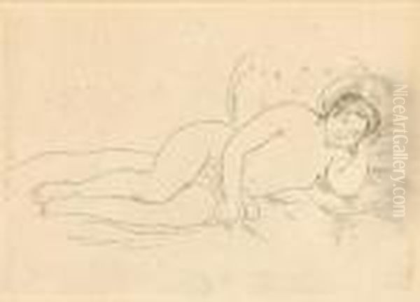 Femme Nue Couche (tournee A Droite) 2e Planche Oil Painting by Pierre Auguste Renoir