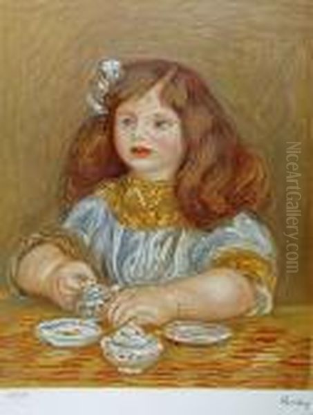 Dziewczynka Z Filizanka Herbaty Oil Painting by Pierre Auguste Renoir