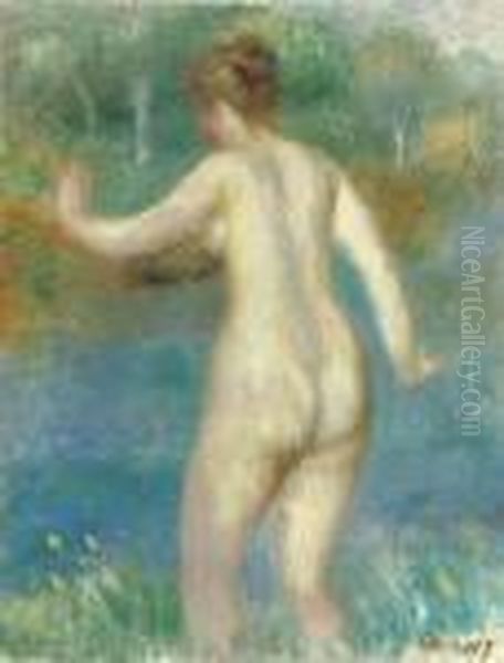 Femme Nue Entrant Dans L'eau Oil Painting by Pierre Auguste Renoir