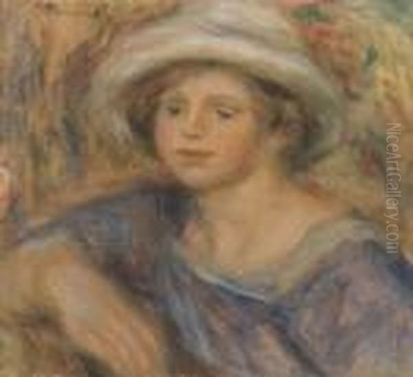 Buste De Jeune Fille Au Chapeau Blanc Oil Painting by Pierre Auguste Renoir