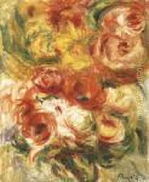 Bouquet De Roses Oil Painting by Pierre Auguste Renoir