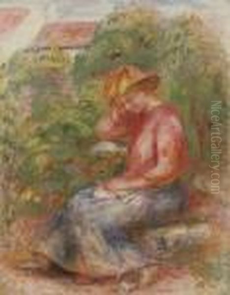 Femme Au Corsage Rouge Oil Painting by Pierre Auguste Renoir