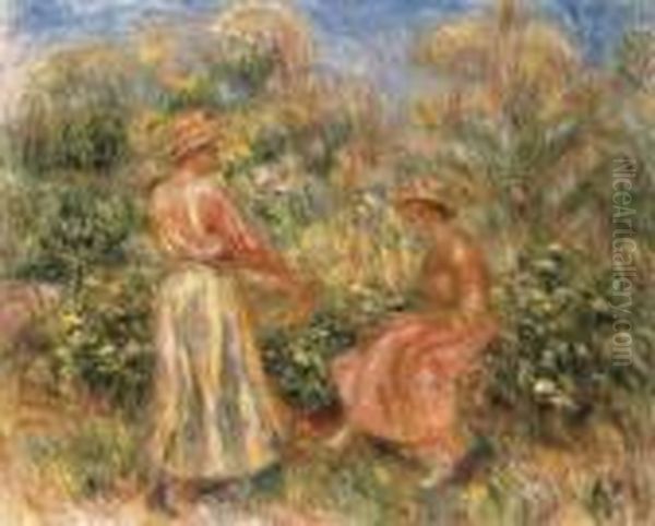 Deux Femmes Dans Le Jardin De Cagnes Oil Painting by Pierre Auguste Renoir