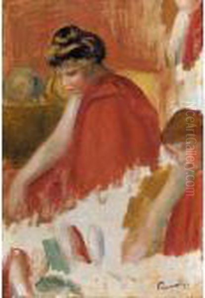 Femme Au Peplum Rouge, Tete, Bras Oil Painting by Pierre Auguste Renoir