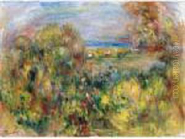 Paysage Avec Fleurs Et Fond De Mer Oil Painting by Pierre Auguste Renoir