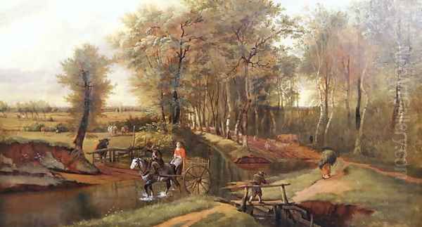 A Wooded River Landscape with Figures, Horse and Cart, 1692 Oil Painting by Jan Siberechts