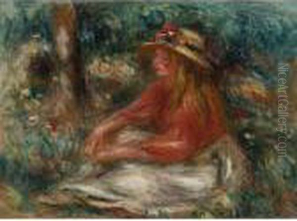 Jeune Fille Assise Sur L'herbe Oil Painting by Pierre Auguste Renoir