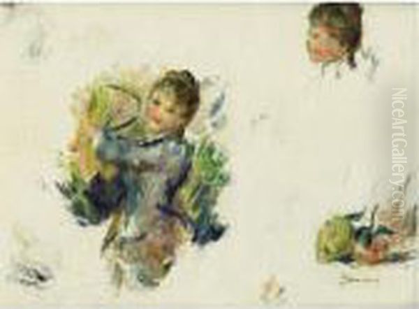 Etude Pour Jeunes Filles Jouant Au Volant Oil Painting by Pierre Auguste Renoir