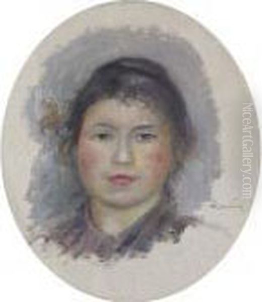 Tete De Jeune Femme Oil Painting by Pierre Auguste Renoir