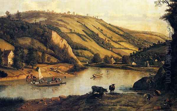 An Extensive River landscape, Probably Derbyshire, With Drovers And Their Cattle In The Foreground Oil Painting by Jan Siberechts