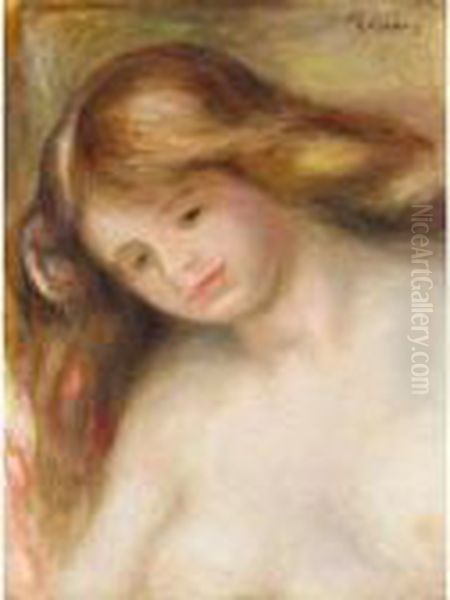 Jeune Femme Au Buste Nu Oil Painting by Pierre Auguste Renoir