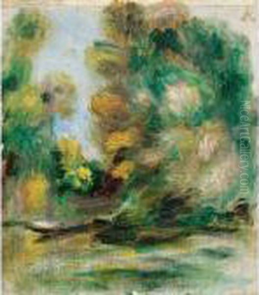 Bord De Riviere, La Barque Oil Painting by Pierre Auguste Renoir