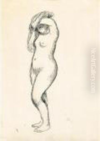 Jeune Femme Nue Aux Bras Leves Oil Painting by Pierre Auguste Renoir