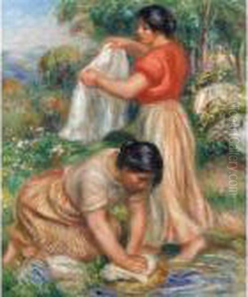 Les Laveuses Oil Painting by Pierre Auguste Renoir