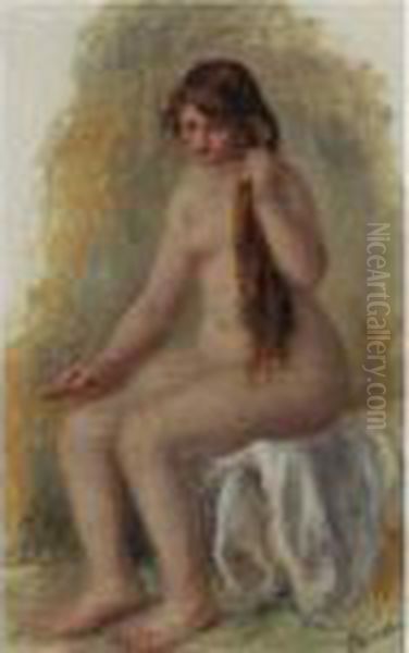 Femme Nue Assise Se Coiffant Oil Painting by Pierre Auguste Renoir