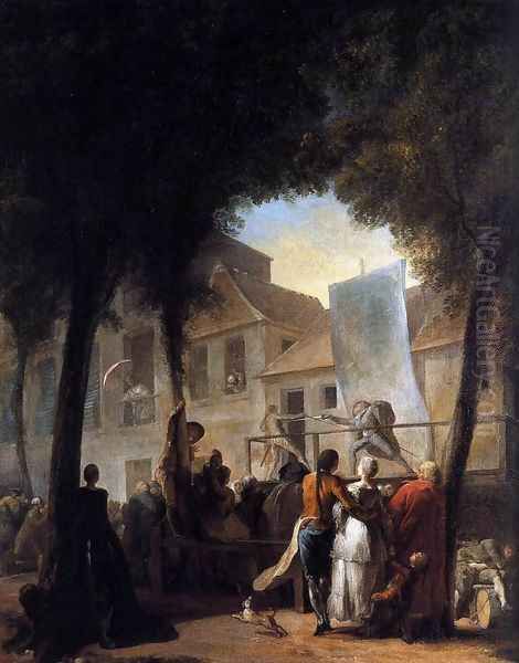 A Street Show in Paris (La Parade du Boulevard) 1760 Oil Painting by Gabriel De Saint Aubin