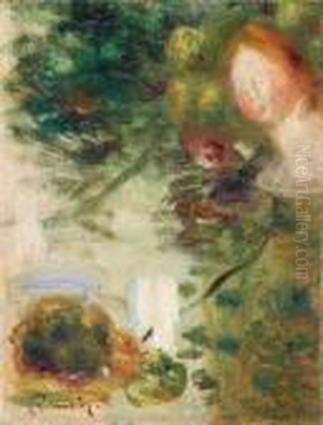 Paysage Et Tete De Femme Oil Painting by Pierre Auguste Renoir