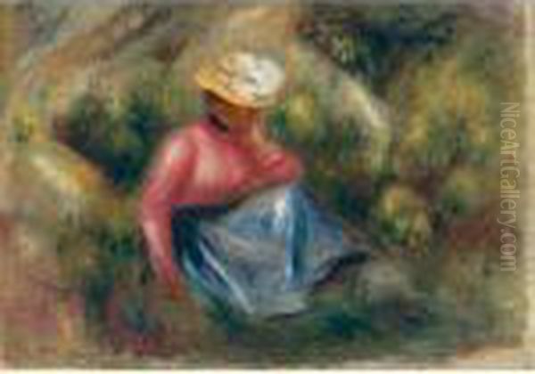 Jeune Femme Assise Avec Chapeau Oil Painting by Pierre Auguste Renoir