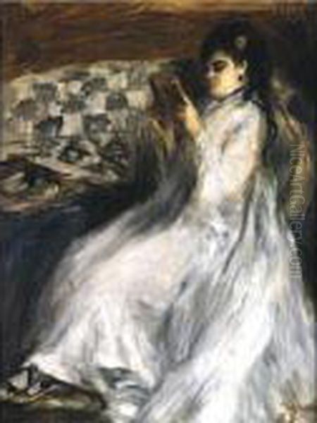 Jeune Femme En Blanc Lisant Oil Painting by Pierre Auguste Renoir