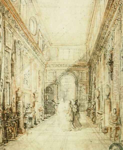 The Randon de Boisset Gallery 1777 Oil Painting by Gabriel De Saint Aubin