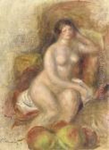 Femme Nue Et Pommes Oil Painting by Pierre Auguste Renoir