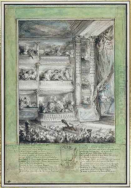 The Crowning of Voltaire at the Theatre Francais Oil Painting by Gabriel De Saint Aubin