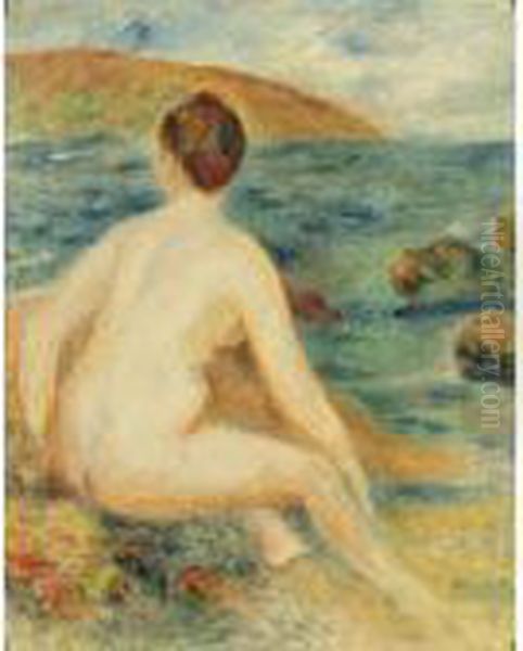 Baigneuse Nue Assise Au Bord De La Mer Oil Painting by Pierre Auguste Renoir