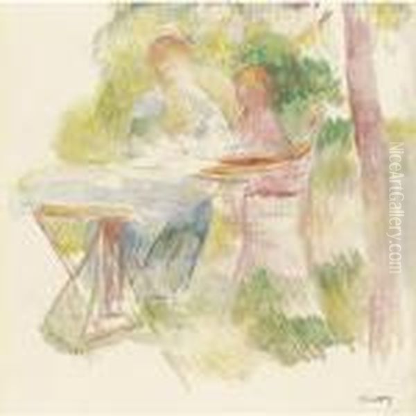 Femme Et Enfant Dans Un Jardin Oil Painting by Pierre Auguste Renoir