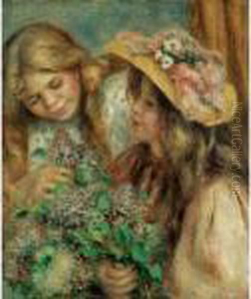 Jeunes Filles Aux Lilas Oil Painting by Pierre Auguste Renoir