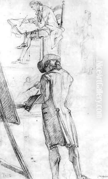 Artist at his Easel and the Artist Drawing Oil Painting by Gabriel De Saint Aubin