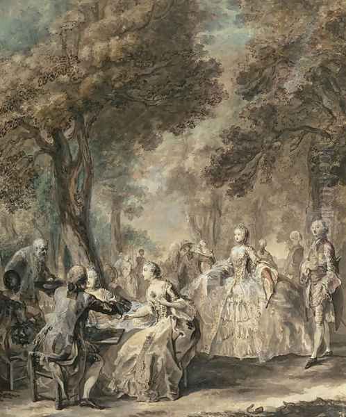 Parisians out for a Walk, 1760-1 Oil Painting by Gabriel De Saint Aubin